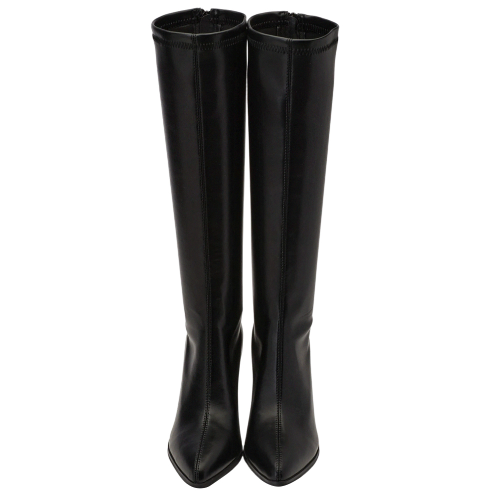 知性姐姐尖頭扁跟寬筒瘦瘦長靴 黑