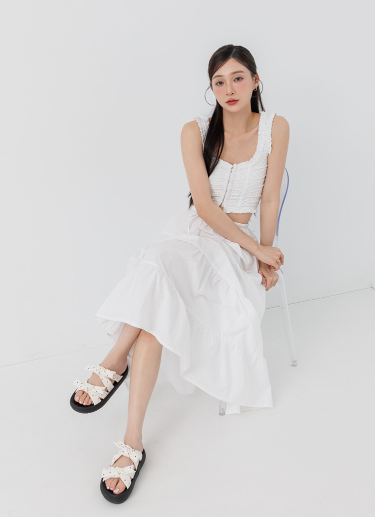 GraceGift平價女鞋 Y3K甜酷 澎澎蝴蝶結 雲感厚底涼鞋 白圓點