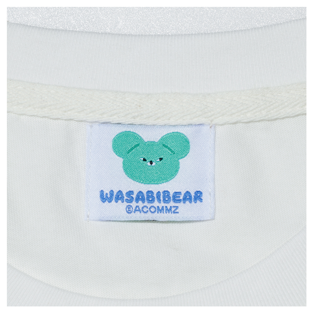 GraceGift Wasabi Bear聯名 粉芥末熊緞帶蝴蝶結短袖T恤 米白