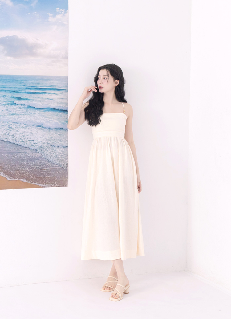 GraceGift平價女鞋 時髦日常 交叉細帶 雲感中跟拖鞋 淺黃