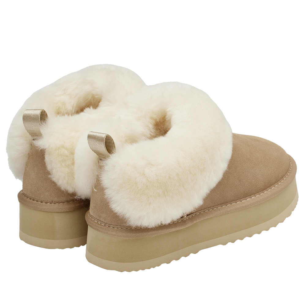 軟萌雲感翻毛短筒厚底雪靴 杏