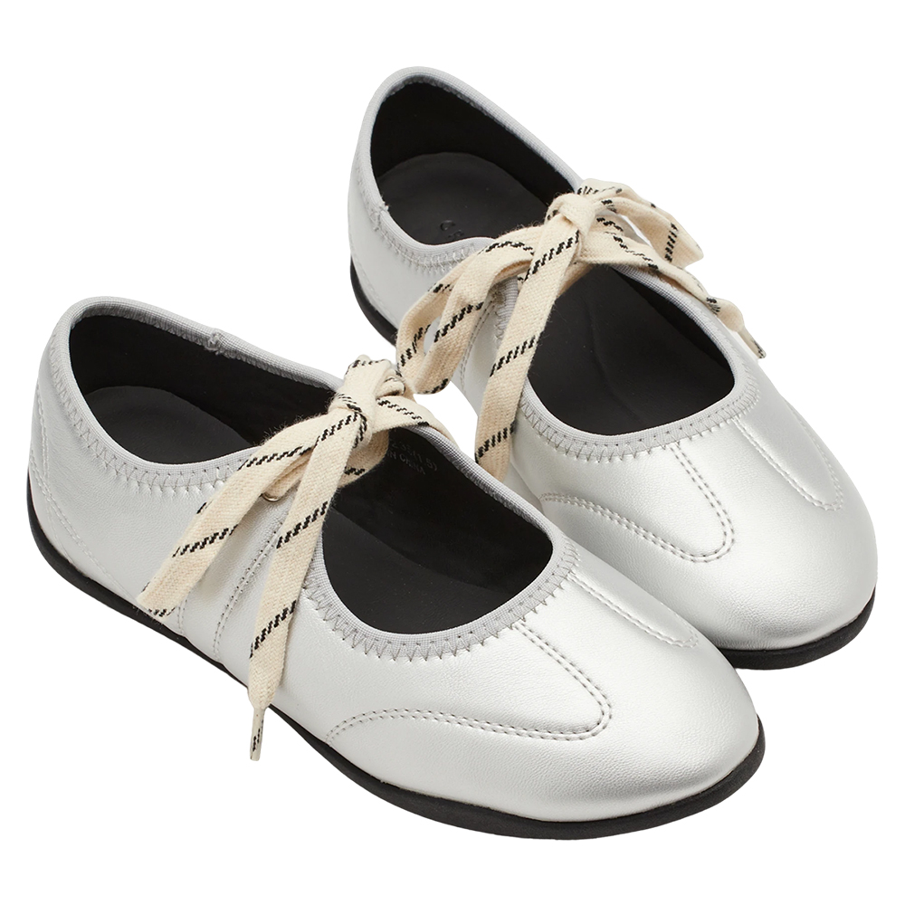 芭蕾日常2WAY蝴蝶結綁帶薄底運動鞋 銀