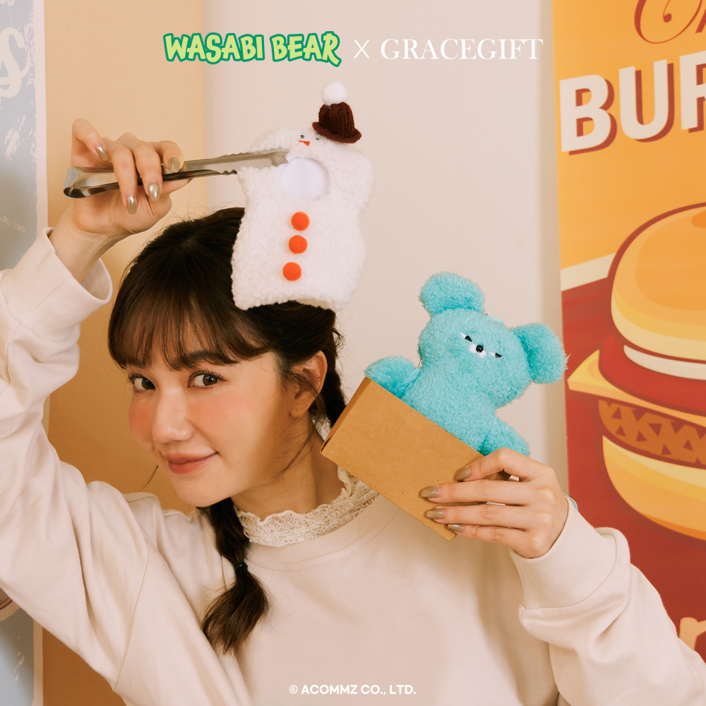 GraceGift Wasabi Bear聯名 冬裝派對毛絨玩偶吊飾鑰匙圈 一中盒