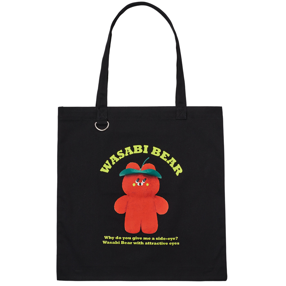 Grace Gift 平價女鞋 Wasabi Bear 聯名 辣椒醬熊 印花帆布包 正紅色 實拍圖