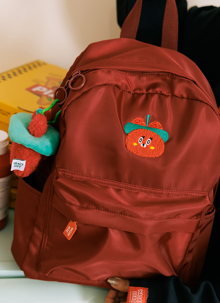 GraceGift Wasabi Bear聯名 辣椒醬熊 吊牌輕便尼龍後背包 正紅色 實拍圖