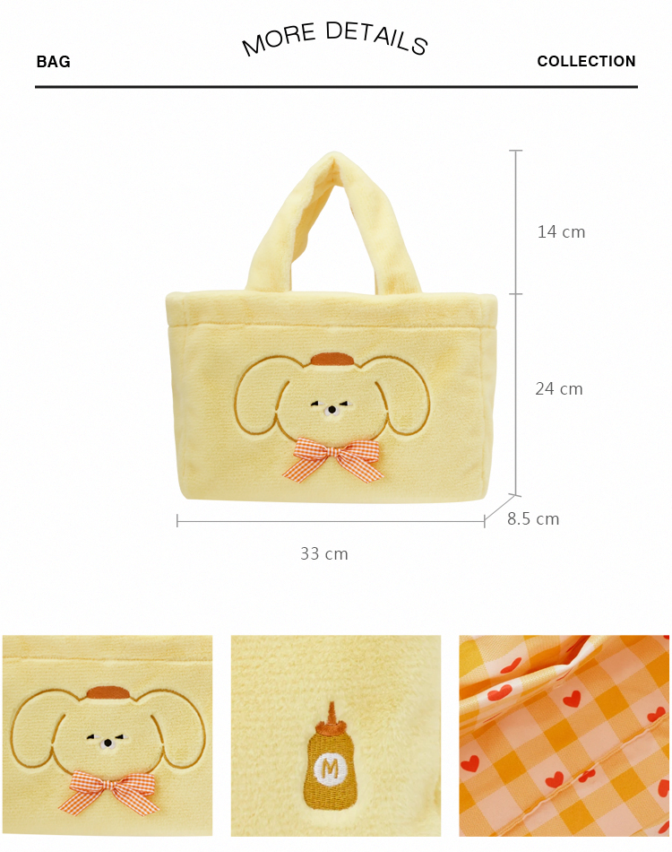 Grace Gift 平價女鞋 Wasabi Bear 聯名 黃芥末熊 格紋絨毛電繡 托特包 正紅色 實拍圖