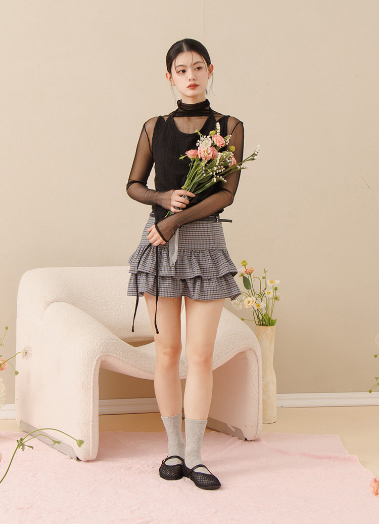 GraceGift平價女鞋 名人時尚 透膚網面 平底瑪莉珍鞋 黑色