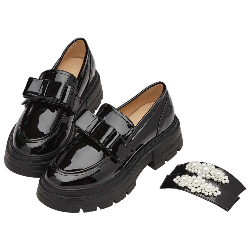 奕潔聯名-公主珍藏2WAY珍珠厚底樂福鞋 黑