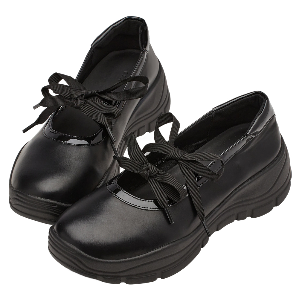 法式少女蝴蝶結輕量瑪莉珍運動鞋 黑