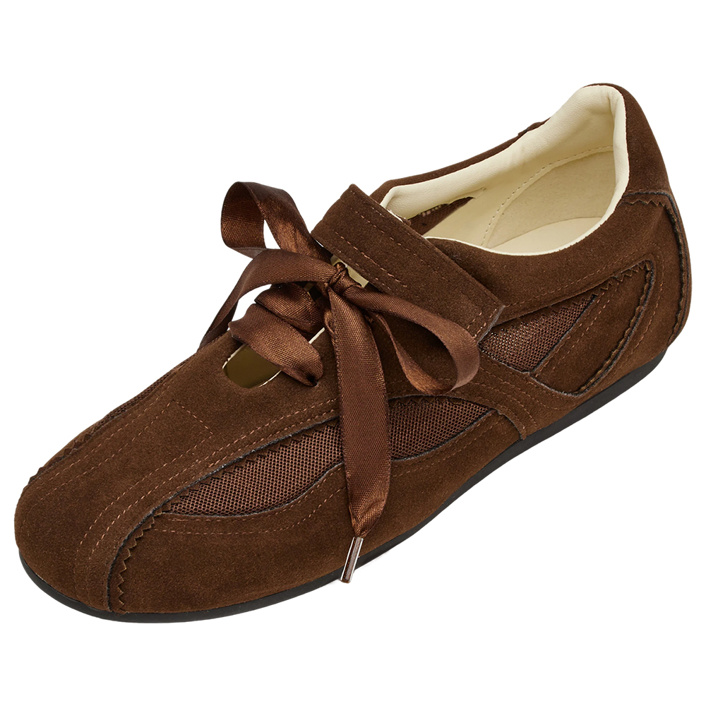 芭蕾少女方頭2WAY綁帶魔鬼氈運動鞋 咖