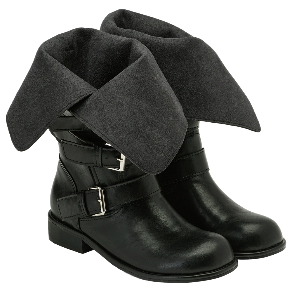 韓系街拍皮革2WAY皮帶釦騎士靴 黑