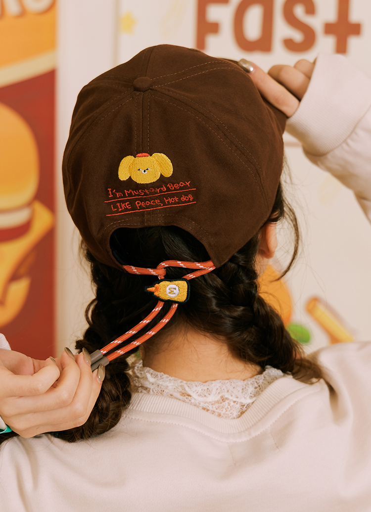 GraceGift Wasabi Bear聯名 黃芥末熊 拉繩調節電繡棒球帽 咖色
