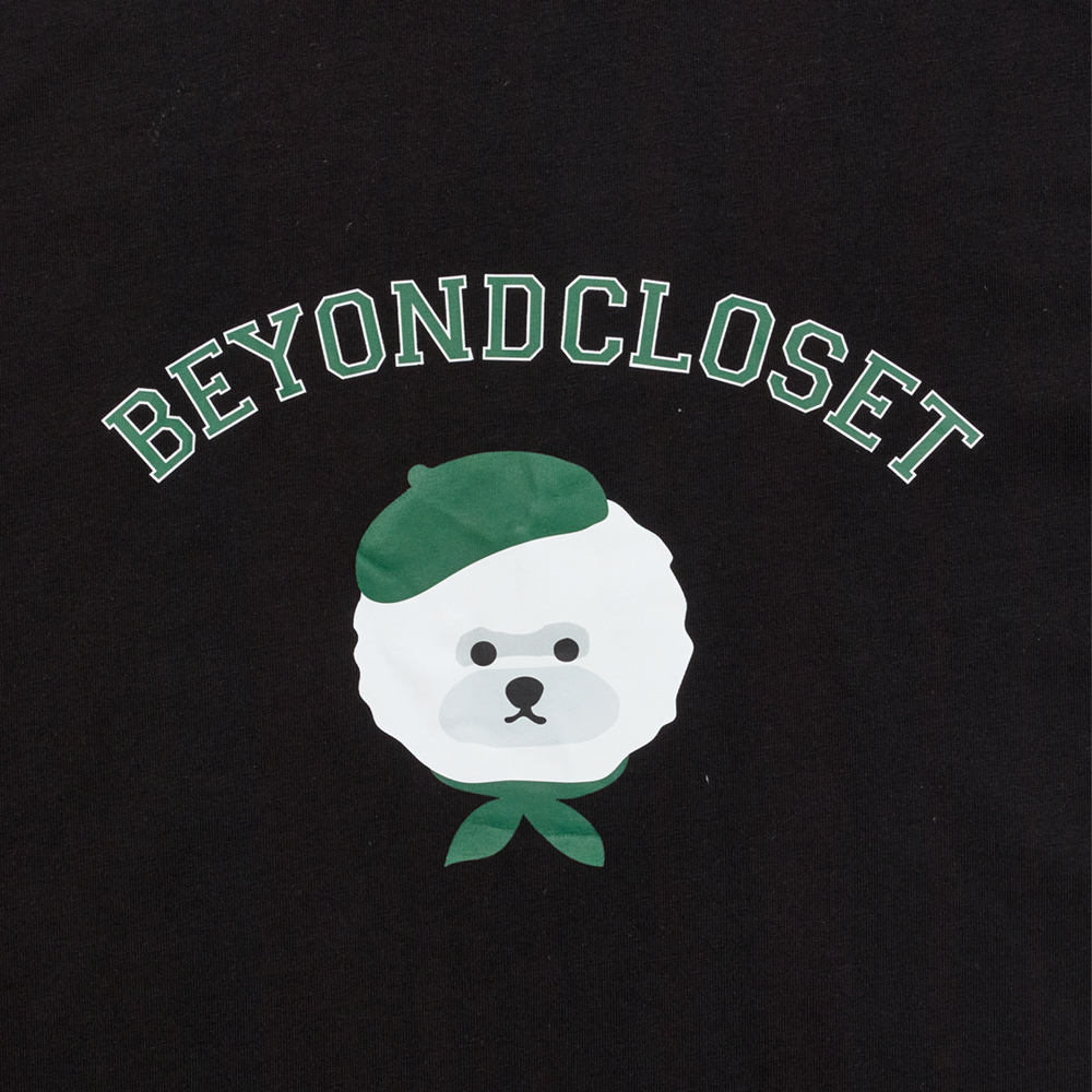 Beyond Closet 貝雷帽比熊印花短版 T 恤 黑