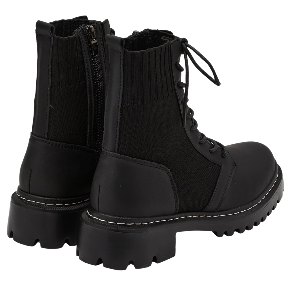 薛妞妞聯名-真皮針織綁帶軍靴 黑