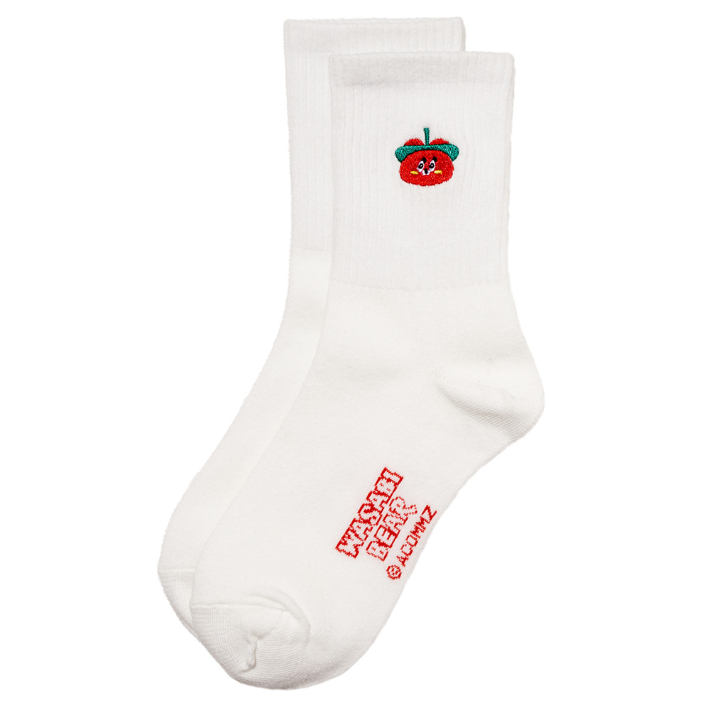 GraceGift  Wasabi Bear聯名 芥末熊 辣椒醬熊螺紋電繡中筒襪 白色