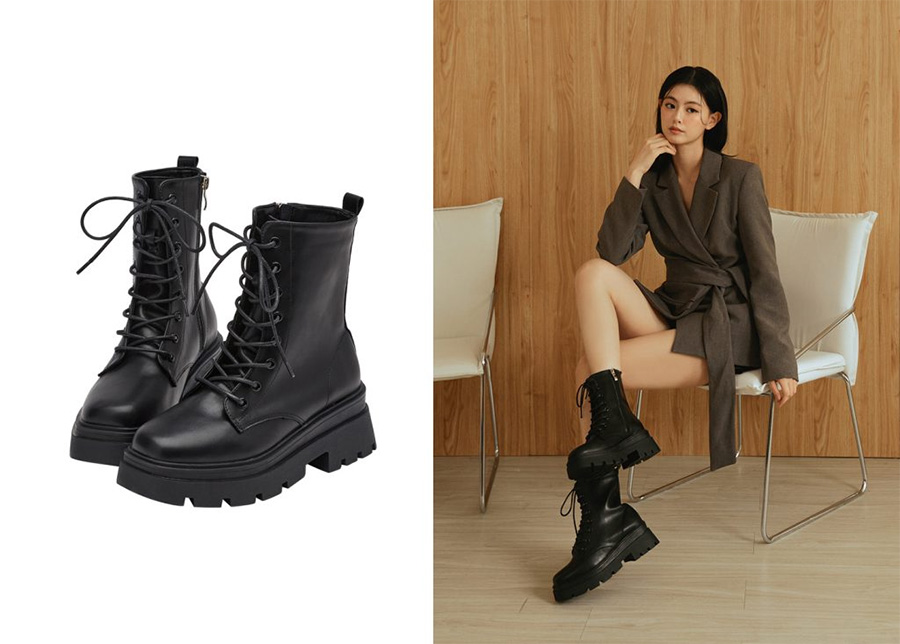 厚底綁帶靴穿搭，方頭設計打造冬季顯高比例