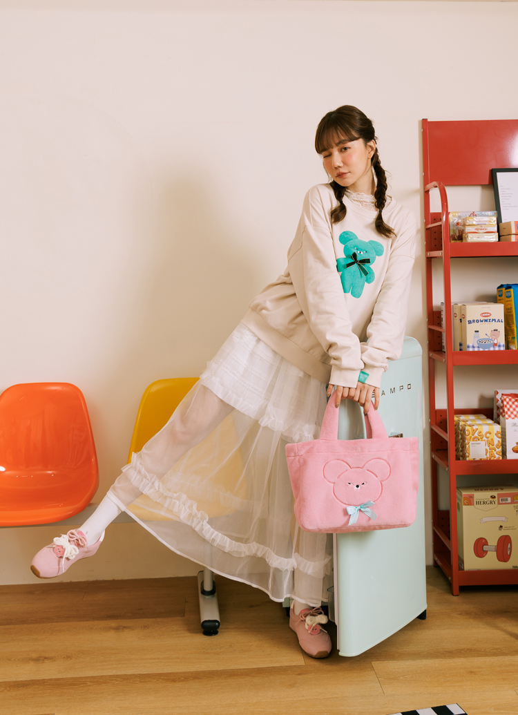 Grace Gift 平價女鞋 Wasabi Bear 聯名 粉芥末熊 休閒運動鞋 粉紅色 穿搭實拍