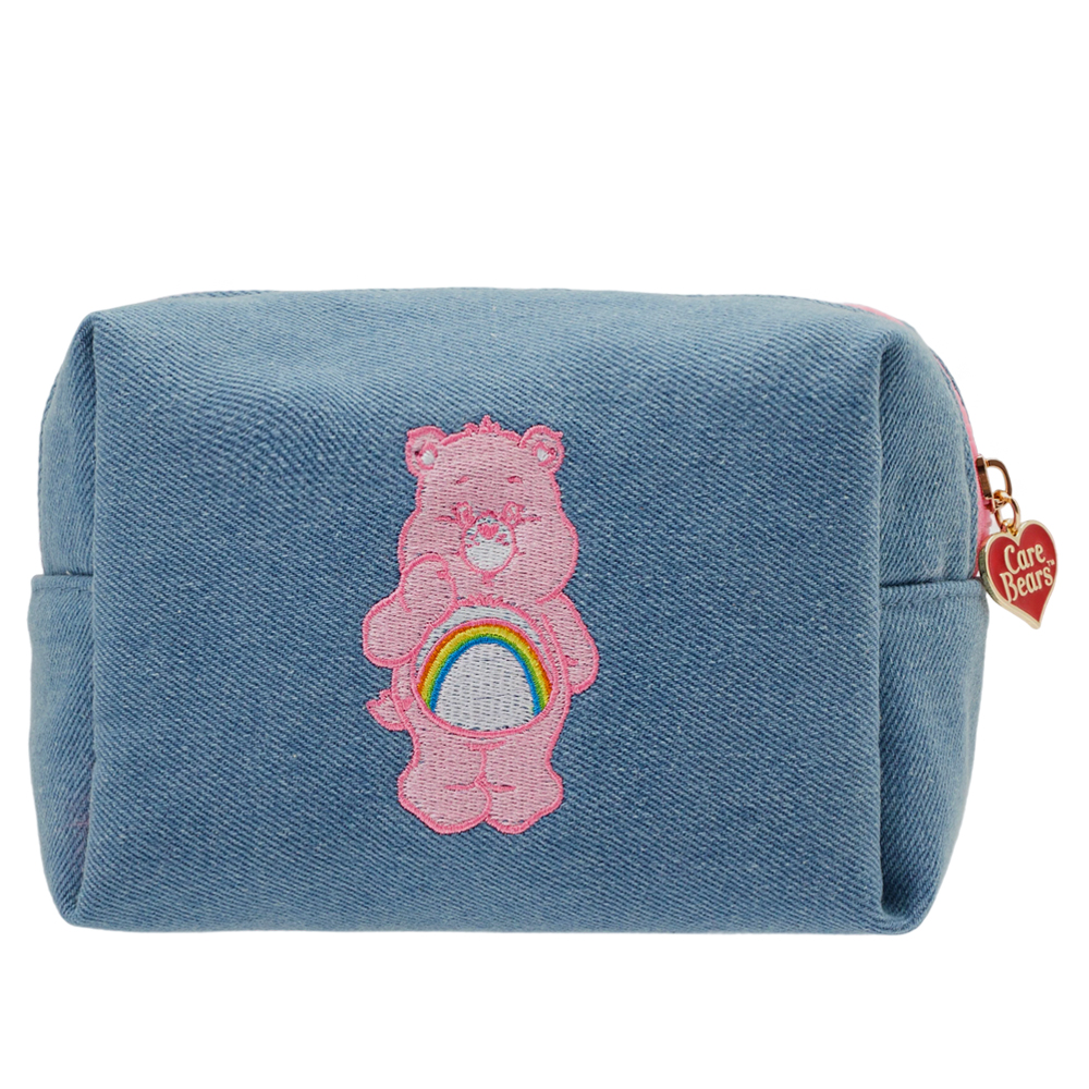 Care Bears-樂觀小熊電繡格紋牛仔化妝包 深藍