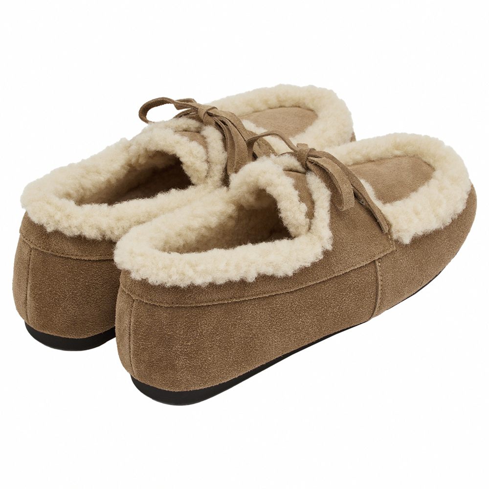 復古暖意真皮羊羔毛莫卡辛鞋 駝