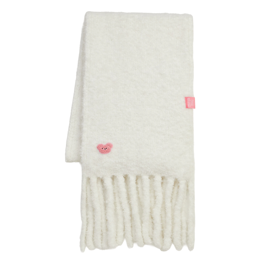 GraceGift Wasabi Bear聯名 粉芥末熊 顆粒仿羊毛流蘇圍巾 白色 實拍圖