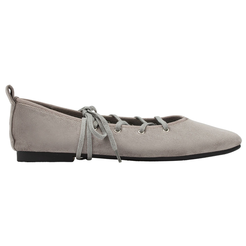 可可芭蕾絨面交叉綁繩芭蕾舞平底鞋 灰