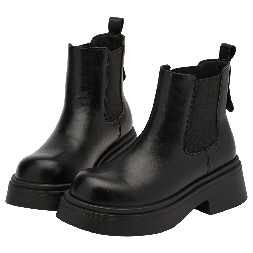 都會質感圓頭輕量厚底切爾西靴 黑