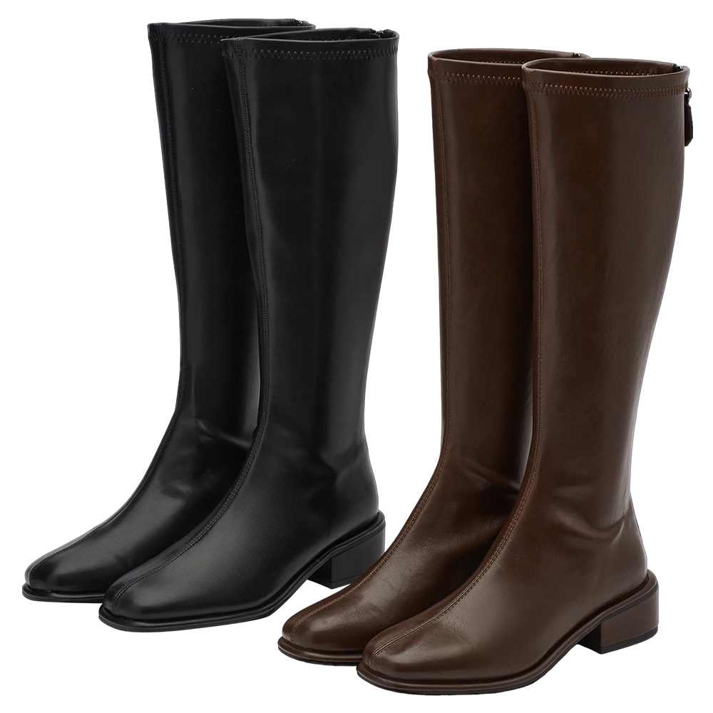 簡約達人後拉鍊中跟長靴 咖