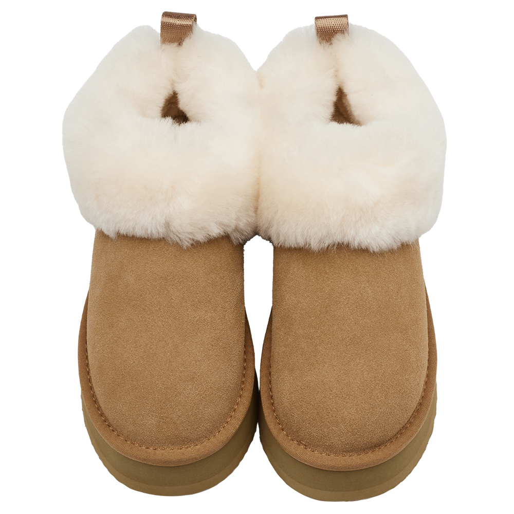 軟萌雲感翻毛短筒厚底雪靴 栗子