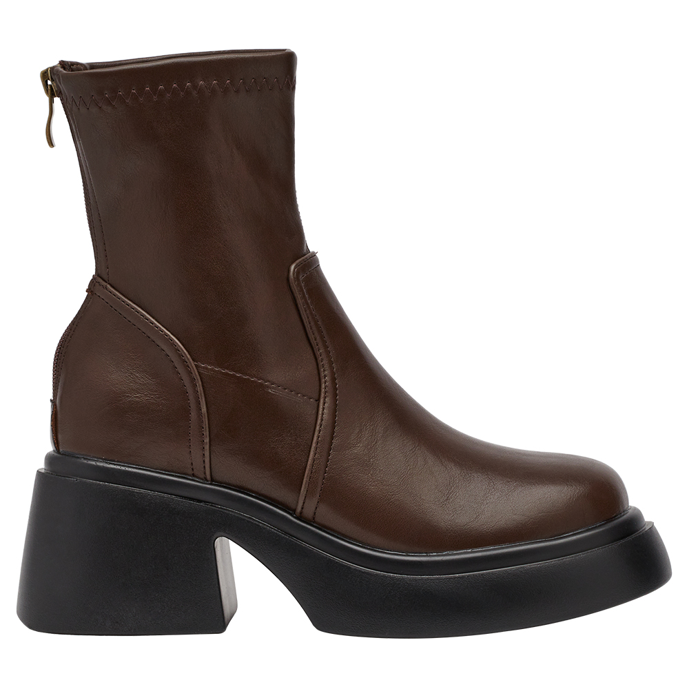 長腿歐膩彈力輕量厚底短靴 咖