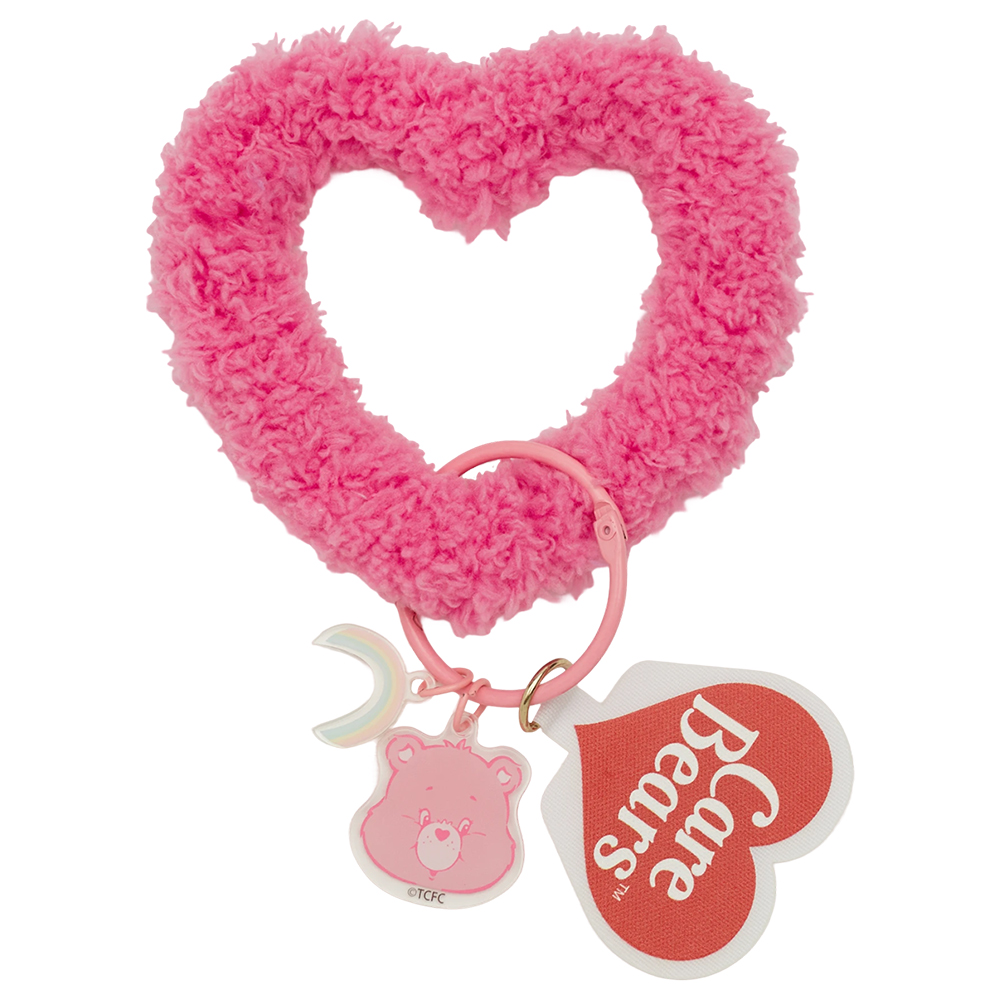 GraceGift CareBears聯名 樂觀小熊 Cupid系列 愛心絨毛鑰匙圈 深粉紅