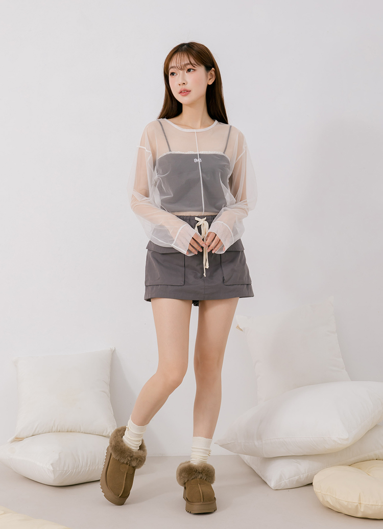 Grace Gift 平價女鞋 時髦雲朵 暖絨牛麂皮短筒雪靴 灰色 厚底雪靴 實拍圖