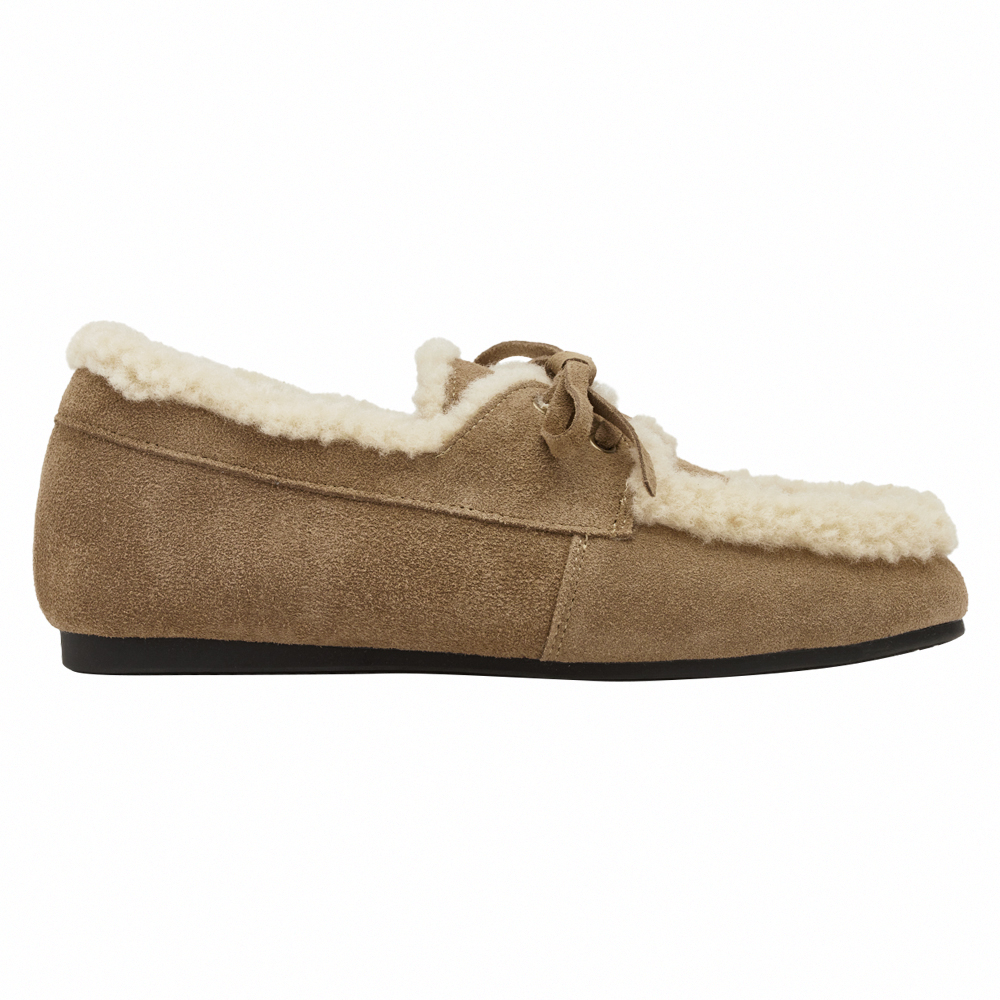 復古暖意真皮羊羔毛莫卡辛鞋 駝