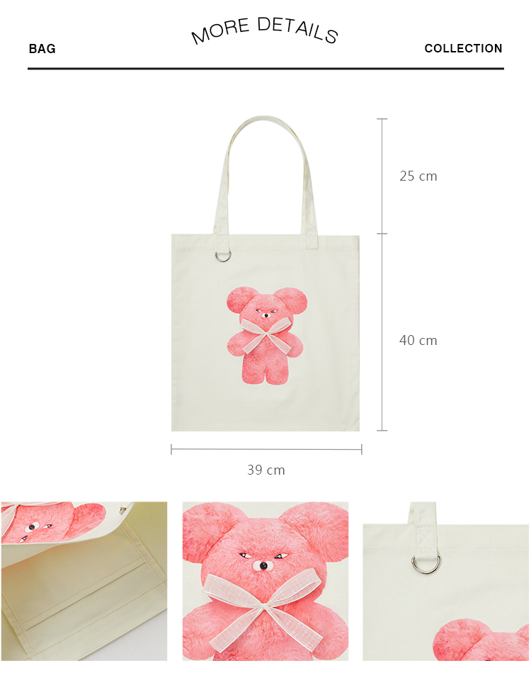 GraceGift Wasabi Bear聯名 粉芥末熊 立體蝴蝶結印花日常帆布包 粉色 實拍圖
