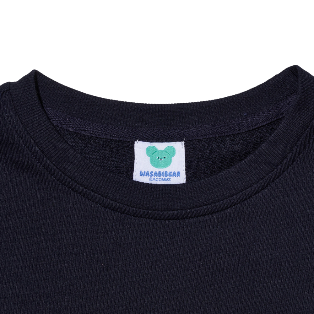 GraceGift Wasabi Bear聯名 黃芥末熊 蝴蝶結撞色印花大學T 黑色 實拍圖