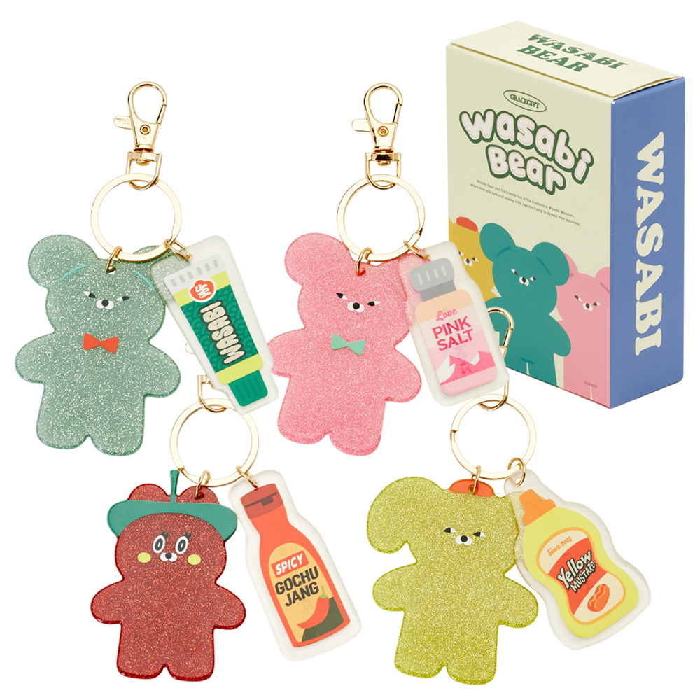 GraceGift Wasabi Bear聯名 繽紛閃粉系列壓克力鑰匙圈盲盒