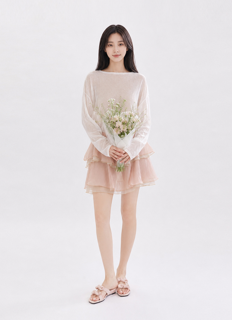GraceGift平價女鞋 時尚秀場 方頭 日系漫步雙蝴蝶結楔型低跟拖鞋 粉色
