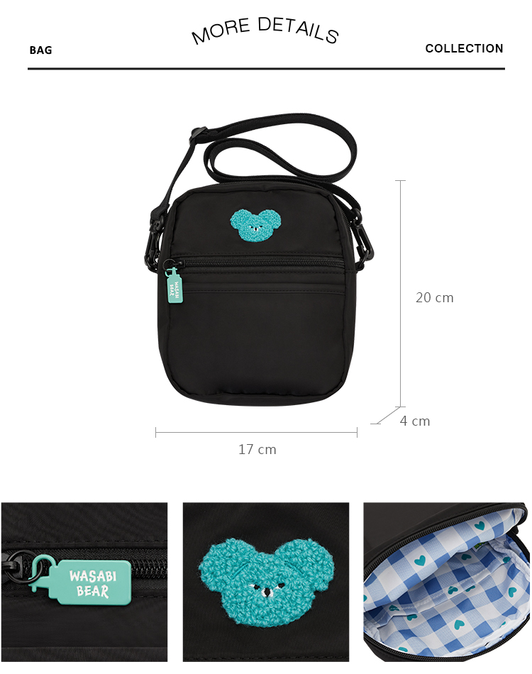GraceGift Wasabi Bear聯名 芥末熊 熊雙層斜背尼龍隨身包 黑色 實拍圖
