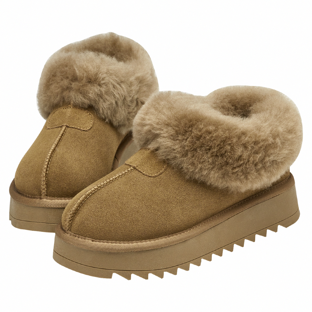 時髦雲朵暖絨牛麂皮短筒厚底雪靴 灰