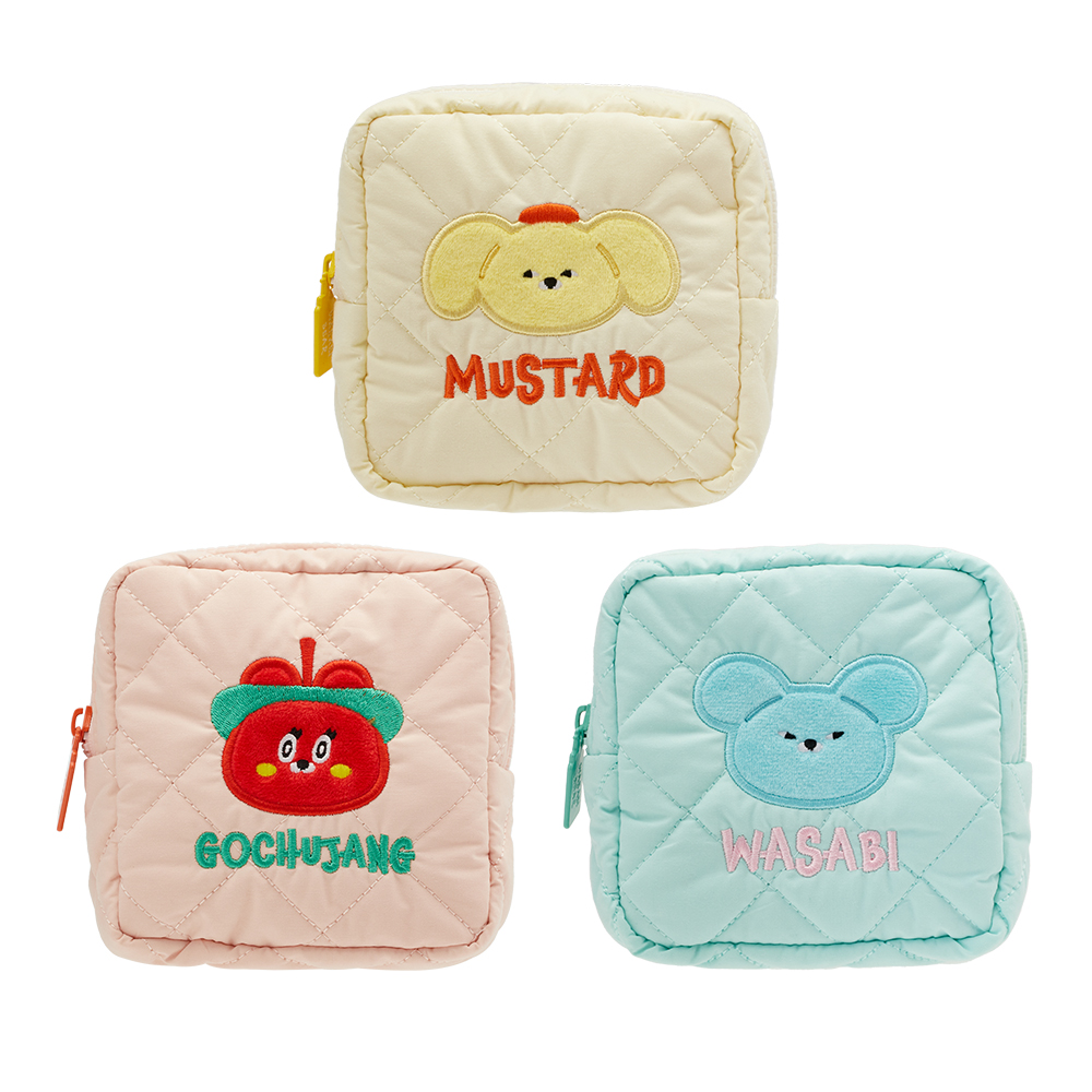 GraceGift Wasabi Bear聯名 辣椒醬熊 格紋鋪棉收納包 粉色 實拍圖