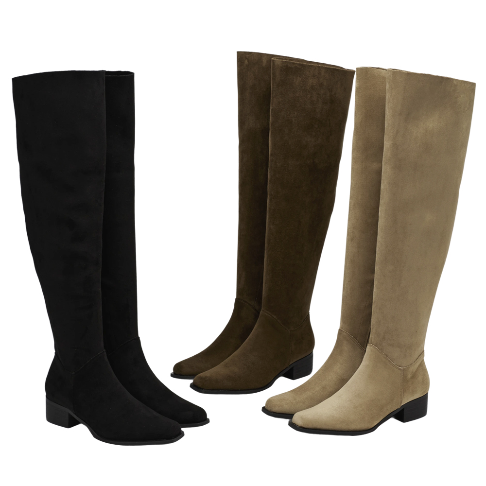 溫柔歐膩3way絨布過膝堆堆長靴 駝