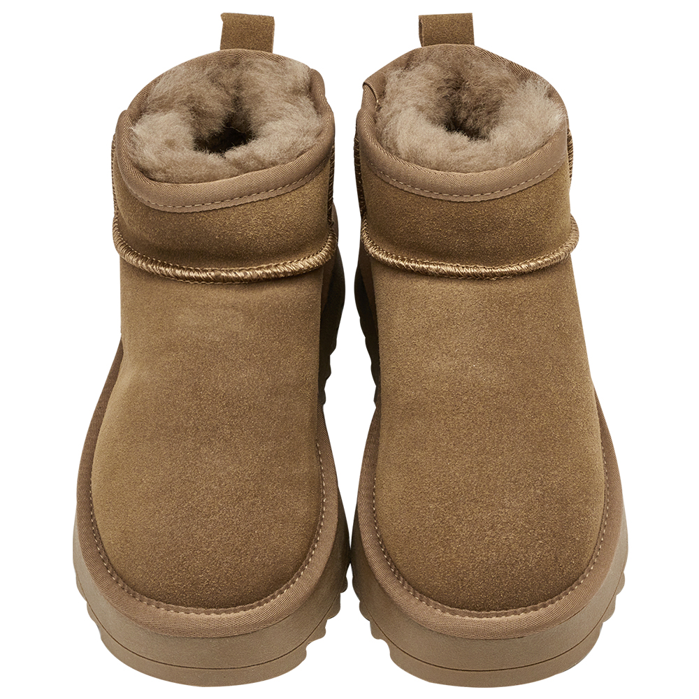 保暖神器暖絨牛麂皮短筒厚底雪靴 灰