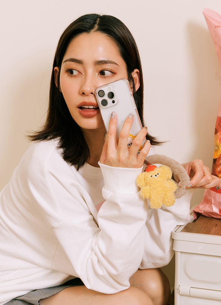 GraceGift Wasabi Bear聯名 黃芥末熊 絨毛手機掛環 黃色