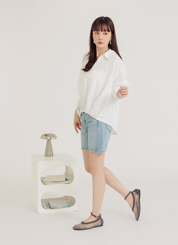 GraceGift平價女鞋 灰色滿版燙鑽漁網細帶繞踝圓頭平底芭蕾舞鞋