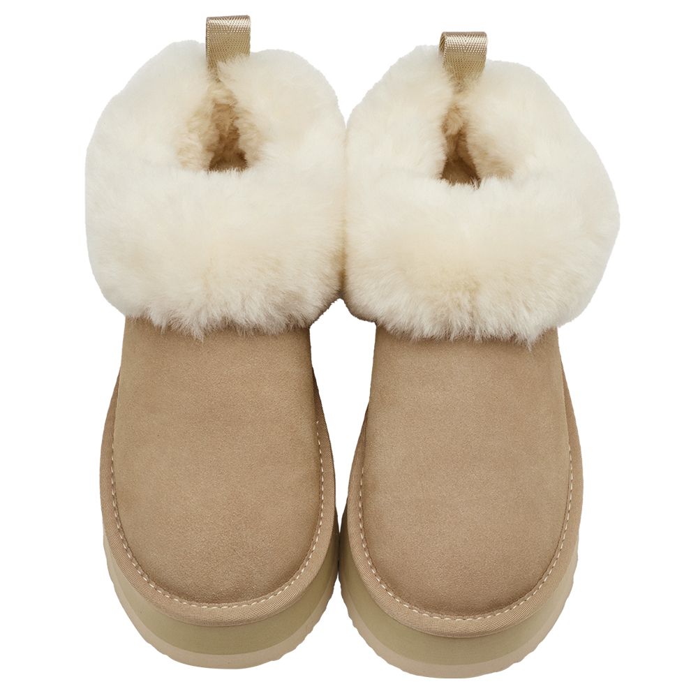 軟萌雲感翻毛短筒厚底雪靴 杏