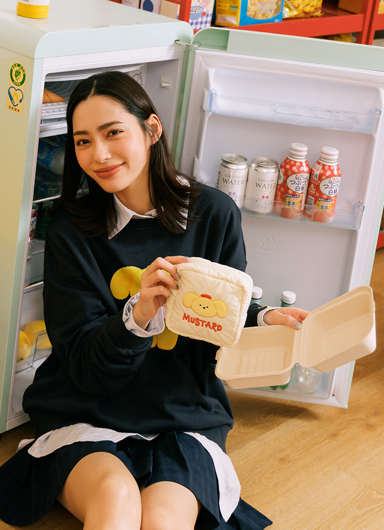 GraceGift Wasabi Bear聯名 黃芥末熊 格紋鋪棉收納包 粉色 實拍圖