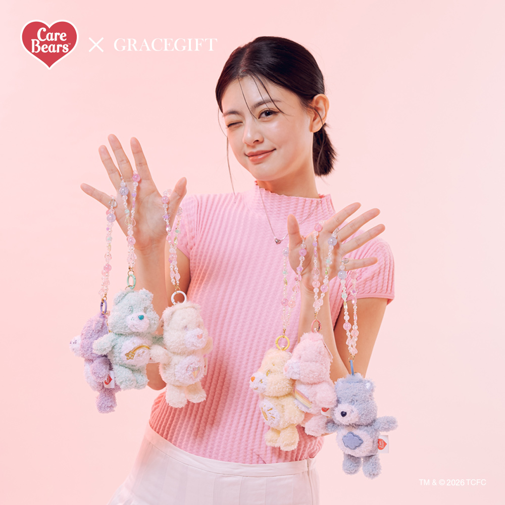 GraceGift CareBears聯名 Care Bears彩虹熊 棉花糖系列毛絨玩偶手機串珠吊飾盲盒