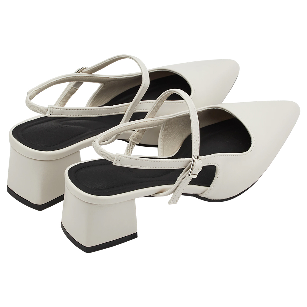 GraceGift平價女鞋 時尚秀場 尖頭  韓系尖頭通勤百搭後空低跟鞋 米白色