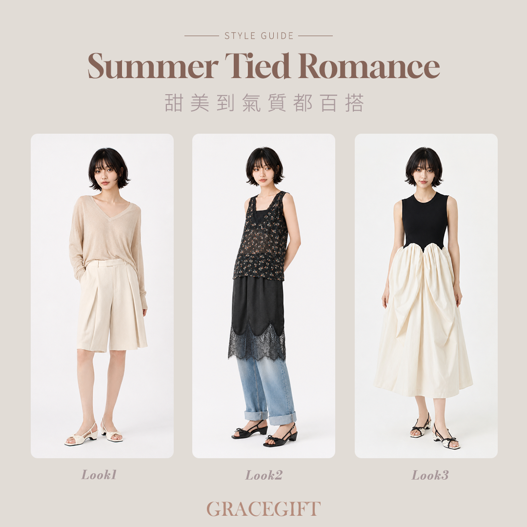Grace Gift 復古輕甜蝴蝶結方頭後空低跟涼鞋，米白點點配色，5CM復古低跟搭配方頭楦型、柔軟親膚鞋墊與橡膠防滑鞋底，展現法式復古甜美風格，適合日常、通勤與約會穿搭