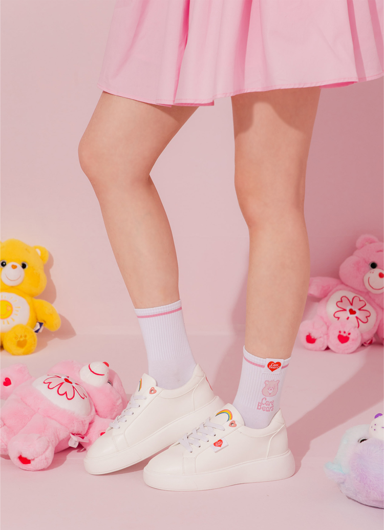 GraceGift Care Bears聯名 樂觀小熊 電繡彩虹輕量小白鞋 粉紅色 實品圖