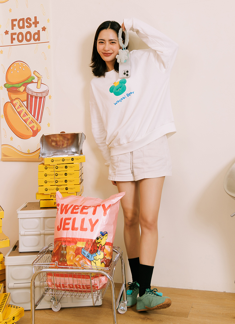 GraceGift Wasabi Bear聯名 芥末熊 絨毛手機掛環 藍綠色